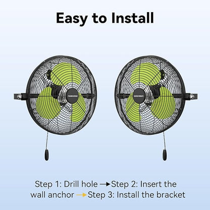 12 Inch Wall Fan Pro Series - Indoor High Velocity Wall Mount Fan for Commercial, Residential, Warehouse, Covered Patio, Shop, Garage, Barn, Gazebo 3 Speed 2800 CFM UL Safety Listed