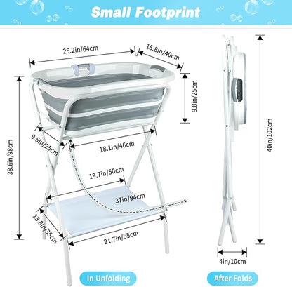 FHTONGE Elevated Dog Bathtub Grooming Station with Drain Adjustable Collar, 2 in 1 Collapsible Dogs Beautify Bathtub Portable Pet Washing Station, Pet Tub for Small Medium Dog Cat Shower Hairdressing