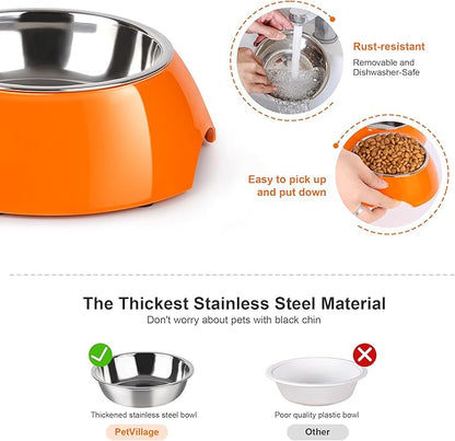 Elevated Dog Bowls Set - Non-Slip Raised Pet Feeder with Medium (10 oz) & Large (20 oz) Stainless Steel Bowls - Includes Durable Resin Stand for Puppies, Adult Dogs & Cats - Orange