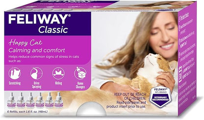 FELIWAY® Classic 6 x 30 Day Cat Calming Refills for Pheromone Diffuser, 6 x 48ml Value Pack - Helps Reduce Common Signs of Stress in Cats & Kittens, Enhanced Calming