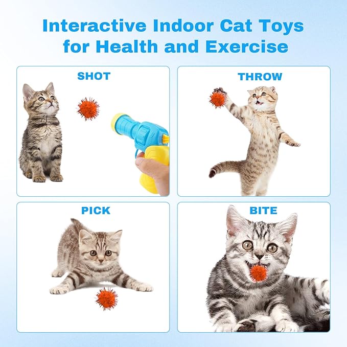 Dorhui Cat Toy Gun Launcher - 30 Pcs Sparkle Pom Pom Balls and Ball Launcher, Fetch Toy Gun Shooter, Interactive Glitter Balls for Indoor Cats and Kitty Gifts