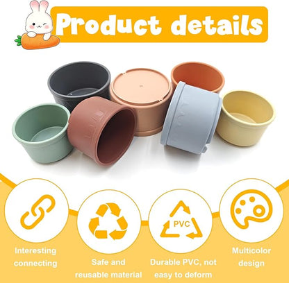 8 Pcs Stacking Cups for Small Animal Toys,Nesting Rabbit Toys of Different Sizes,Safe Plastic Colorful Nesting Toys for Bunny Guinea Pig Hiding Food and Playing