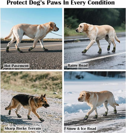 Dog Shoes Lightweight Dog Boots-Breathable Knitted Paw Protector with Adjustable Strap for Hot Pavement, Rain Walking, Hardwood Floors Anti Slip Reduce Noise, Prevent Licking Paws(Green,M)