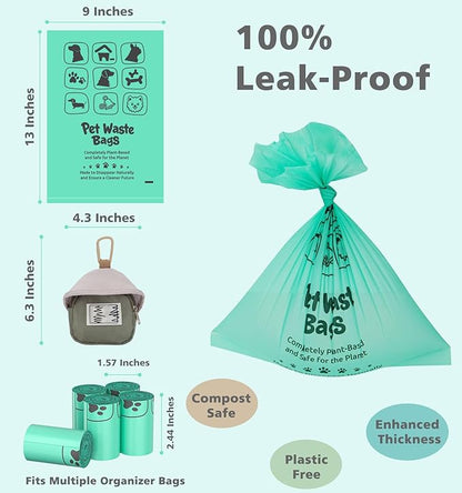 100% Compostable Dog Poop Bags, 270Count Value Pack, BPI Certified, Biodegradable Leakproof Thick Poop Bags for Dogs with Dispenser, Plant-Based, ASTM D6400 & EN 13432 Compliant Pet Waste Bag