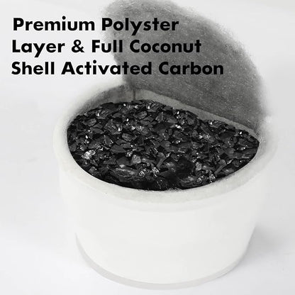 16 Pack Cat Water Fountain Filters Replacement, 8 Carbon Filters and 8 Foam Sponge Pre-Filter Fit for Multiple Ceramic and Stainless Steel Pet Fountains