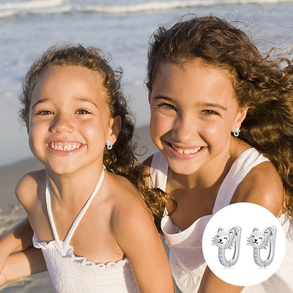 925 Sterling Silver Cat Earrings Cute Animal Kitten Stud Earrings cat Jewelry Gifts for Women Girls Hypoallergenic Earrings for Sensitive Ears