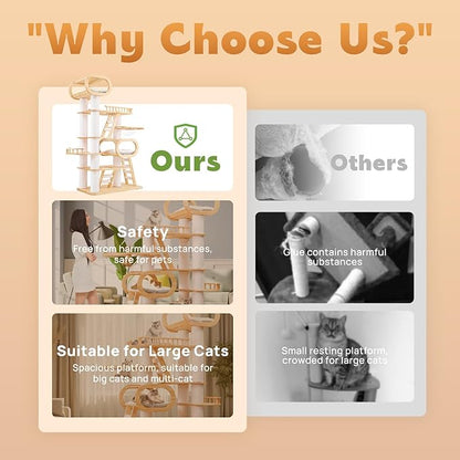 76.8'' Modern Cat Tree for Indoor Cats, Tall Wooden Cat Tower for Home Decoration, Multi-Level Tower with Transparent Cat Bed, Huge Cat Condo for Multi-Cat Families