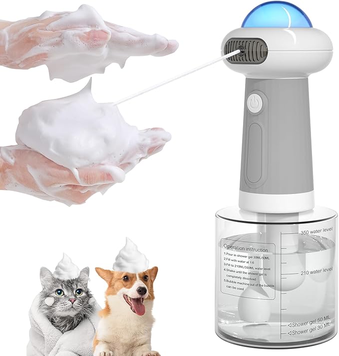 Dog Shampoo Dispenser, UFO Dog Shampoo Sprayer Electric Foaming Shampoo Dispenser for Dog and Cat Washing, for Bathtub, Kitchen Sink, Bathroom Cleaning, Grey