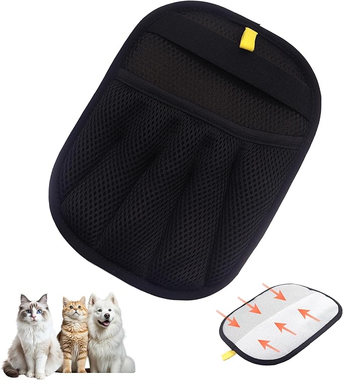 Electrostatic Pet Hair Remover Glove, Reusable Pet Hair Removal Glove for Dog & Cat Grooming, Double Sided Static Pet Hair Fur Remover Gloves for Clothing, Couch, Car Seat (2 gloves+1 flea comb)