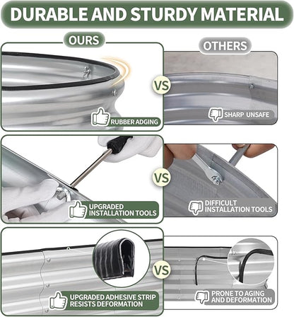 1MORE Galvanized Raised Garden Bed- Planter Garden Boxes Outdoor, Raised Beds for Gardening, 6x3x1ft Metal Garden Bed Kit for Vegetables Flower, Planter Raised Bed with Protective Tape & Tools.Silver