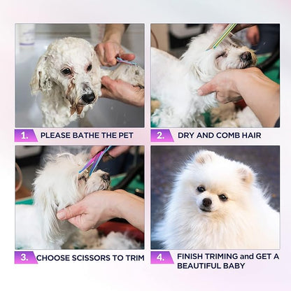 Gimars Dog Grooming Scissors Kit Professional 4CR with Safety Round Tip, 5 in 1 Heavy Duty Titanium Coated Thinning & Curved & Straight Shears