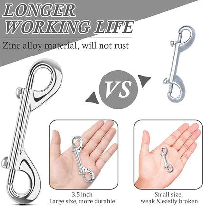 ERKOON 3.5 inch Double Ended snap Hooks,110lbs Metal Clips Load Capacity Zinc Alloy Double Sided Clips Heavy Duty Trigger Snap for Dogs Leashes/Water Bucket/Horse Feed/Hammocks Bolt snap