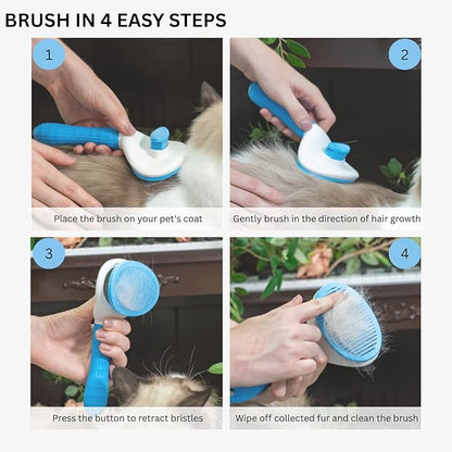 AIXINPET Cat & Dog Self Cleaning Slicker Brush - Easy to Remove Loose Fur, Harmless Deshedding Grooming Tool, Massaging Function - Suitable for Shedding & Furry Pets, like Rabbits and Ferrets