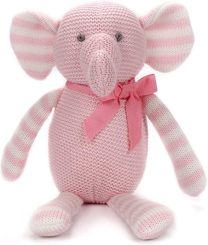 100% Organic Cotton Baby Toys Pink Elephant Stuffed Animals for Newborn 7.1"