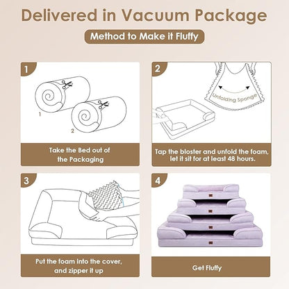 EHEYCIGA Orthopedic Dog Bed for Small Dogs, Waterproof Memory Foam Small Pet Beds with Sides, Non-Slip Bottom and Egg-Crate Foam Medium Dog Couch Bed with Washable Removable Cover, Lilac
