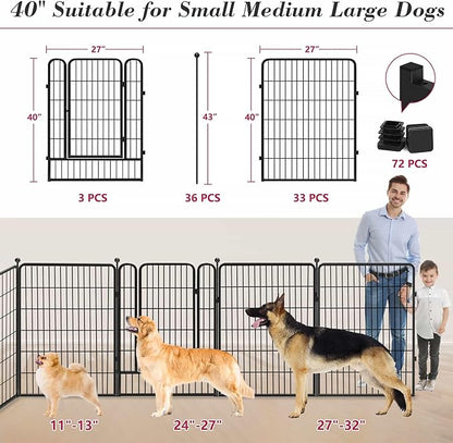 Dog Playpen 40 inch 36 Panels Indoor Outdoor Dog Pen for Large/Medium/Small Dogs Heavy Duty Metal Dog Fence Outdoor for Yard, Puppy Playpen with Door Portable Pet Fence for RV Camping Yard