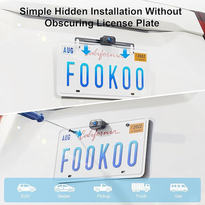 Fookoo HD 1080P 5-inch Wireless Backup Camera, 5" Split Screen Monitor Rear View Licence Plate Camera, DIY Guide Lines Wide Angle IP69 Waterproof Easy to Install for Car Pickup Van SUV - DW5CT