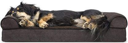 FurHaven Soft, Orthopedic Foam Sofa Dog Bed with Washable & Removable Cover - Sherpa/Chenille - Coffee, Dogs Up to 35 lbs - Medium