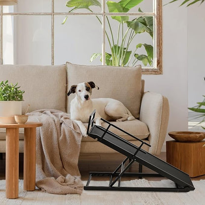 Dog Ramp, 5 Level Adjustable Wooden Folding Pet Ramp for Middle Bed, Couch,SUV-High Traction, Portable Paw Ramps for Small & Large Old Dogs & Cats - Furniture Quality