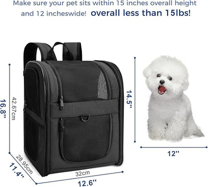 Apollo Walker Dog & Cat Carrier Backpack for 4-15lb Pets - Ventilated Safe Design with Padded Back Support, Breathable Mesh Pet Backpack for Hiking, Travel, Outdoor (Black)