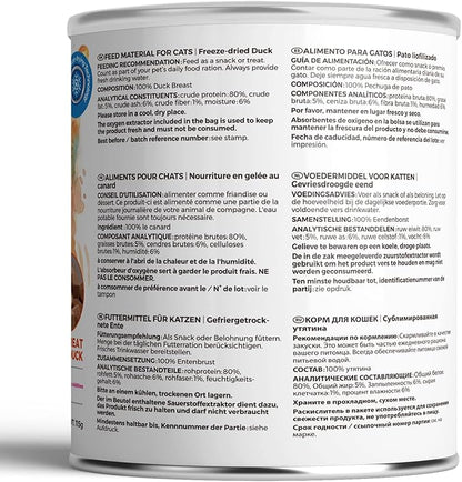 Freeze Dried Cat Treats - 100% Duck Breast Grain Free Raw - Natural Balance Limited Ingredient High Protein Cat Snack 115g/4.1oz - Picky Eater Challenger