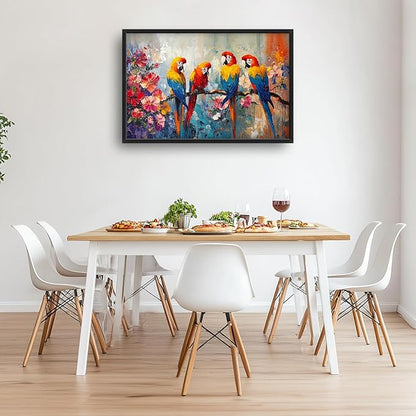 Extra Large Framed Parrot Bird Wall Art,Oversized Abstract Colorful Parrots Flower Wall Decor Pictures for Living Room,Canvas Print Painting Modern Artwork Bedroom Office Bathroom Home Decor 36L x24W