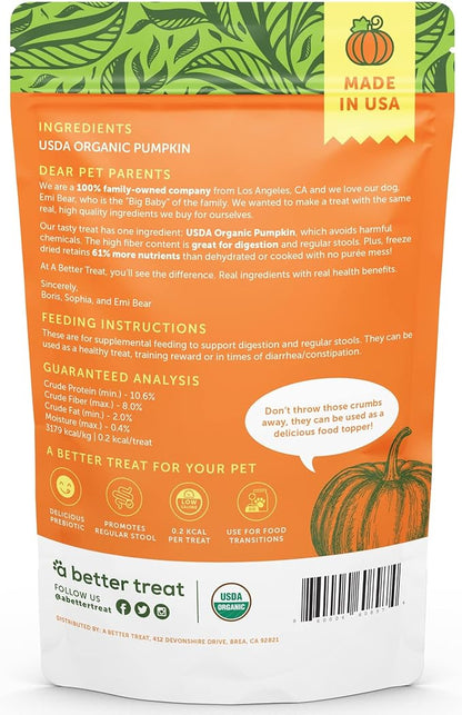 A Better Treat – Freeze Dried Organic Pumpkin Dog and Cat Treats, Organic, Single Ingredient | Natural, Healthy, Diabetic Friendly | Made in The USA