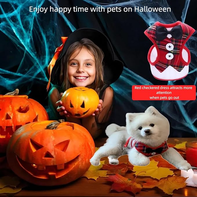 Dog Tuxedo for Wedding, Formal Pet Suit with Bow Tie and Leash, Adjustable Dog Costume for Small Medium Large Dogs, Birthday Christmas Halloween Party Apparel, M（8-14LB）