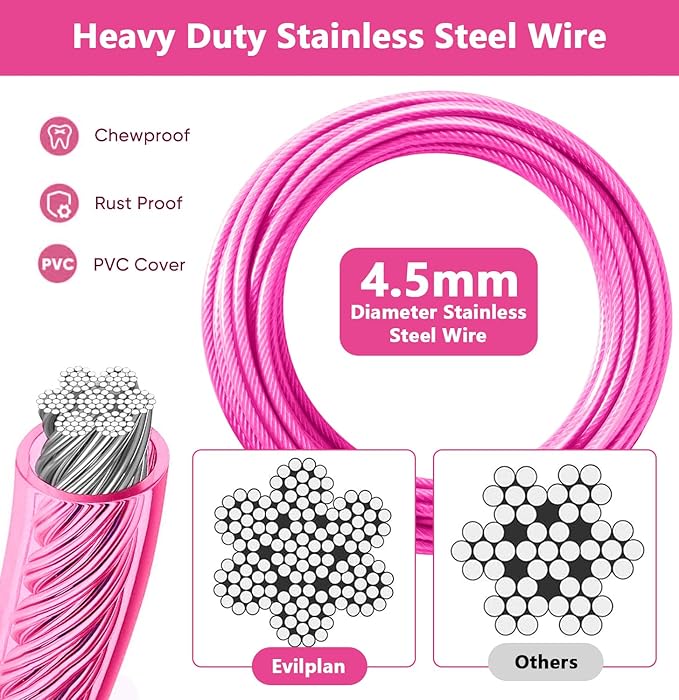 Dog Tie Out Cable 15FT-500Lbs,Heavy Duty Dog Leads&Tether for Yard with Swivel Hook,Small Large Dogs Leash Line for Outside,Rust Chew Proof Dogs Run Cable for Outdoor Camping (Pink, 15FT)