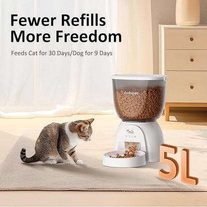 5L/21 Cup Automatic Cat Feeder, Timed Cat Dry Food Dispenser, Automatic Pet Feeders Dual Power Supply, 6 Meal Programmable 1-20 Portion Cats Feeder, Auto Dog Feeders,Pet Food Dispenser for Cats, Puppy