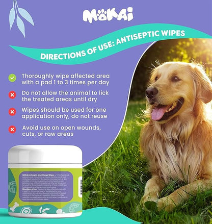 Antiseptic Wipes for Dogs Cats and Horses | Dog Chlorhexidine Wipes with Ketoconazole Dermatological Pads Hot Spots Itchy Paws Skin Rashes