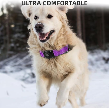 Airtag Dog Collar - 100% Waterproof Air tag Dog Collar Holder for Apple AirTag, Reflective, Soft Padded, Everlasting, GPS Dog Collar for Small Medium Large Dogs (Purple, XL)