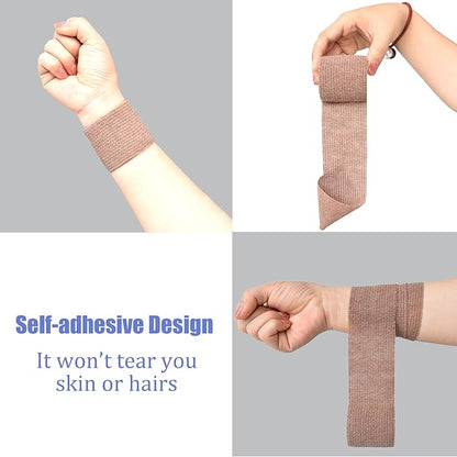 9 Pack 2" x 5 Yards Self Adhesive Bandage Wrap Self Stick Wrap for Ankle, Wrist, Finger, Sports, Breathable Cohesive Vet Tape for Pets (Brown)