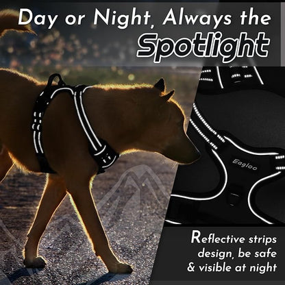 Eagloo Dog Harness for Large Dogs, No Pull Service Vest with Reflective Strips and Control Handle, Adjustable and Comfortable for Walking, No Choke Pet Harness with 2 Metal Rings, Black, L