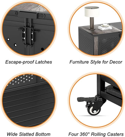 42" Heavy Duty Dog Crate Furniture for Medium and Large Dogs, Enclosed Design with 0.5 inch Holes, Indestructible Metal Kennel for High Anxiety Dogs, Chew Proof Indoor Pet House Cage, Gray