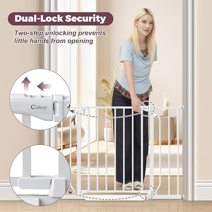 29"-40" Baby Gate for Stairs, Auto Close Stroller Friendly Dog Gate Indoor for Doorways, Pressure Mounted Baby Gate, Easy Walk Through Gate for Children & Pets, White