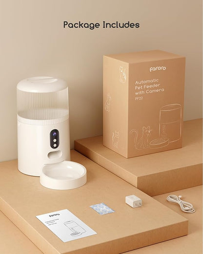 faroro Automatic Cat Feeder with Camera, 3MP HD Video & Night Vision, 5G/2.4G WiFi Smart Pet Feeder with APP Control, 2-Way Audio, Motion Alerts, Low Food Sensor, Timed Cat Feeder for Cats & Dogs, 4L