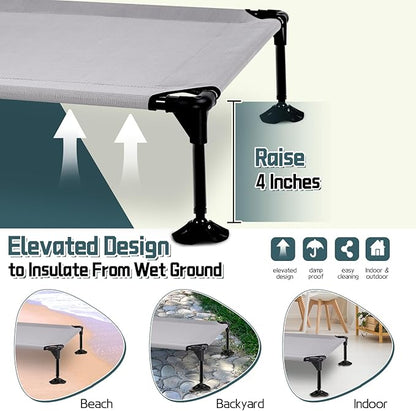 Elevated Outdoor Dog Bed with Canopy & Adjustable Feet - Larger Shade for Camping, Backyard & Patio