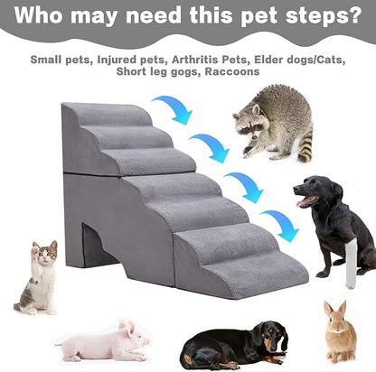 Dog Stair Steps for High Beds 36 inches Tall, 33D Foam Dog Ramp for Bed 32 inches, 7-Step Pet Stair Steps for Small Large Dogs for Bed Climbing, Non-Slip Dog Steps for Older Dogs/Cats, Grey
