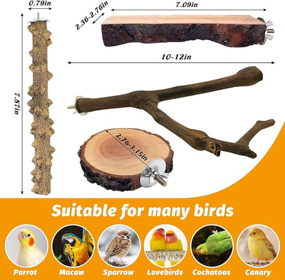 6Pcs Natural Wooden Bird Perch Grape Stick Claw Grinding Fork Bird Perching Branch Claw Grinding Stick Parrot Standing Platform Parrot Cage Chewing Accessories for Parrots Lovebirds Parakeets