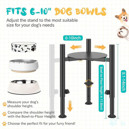 Adjustable Dog Bowls Elevated Stand- 4 Heights, Wide 6-10" -Oppro Metal Raised Tall Single Dog Food Bowl Stands Holder, Upgrade Lifted Water Feeder with Tray for Medium Large Small Breed, Black