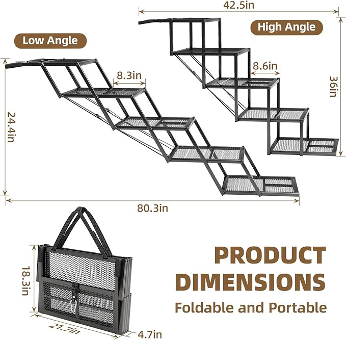Dog Stairs for Large Dogs, Linvivon Extra Wide 20" Dog Steps with Non-Slip Surface and Reflective Strips, Outdoor Foldable Dog Ramp for Stairs, Car, Truck and SUV, Supports Up to 400LBS, 5 Steps
