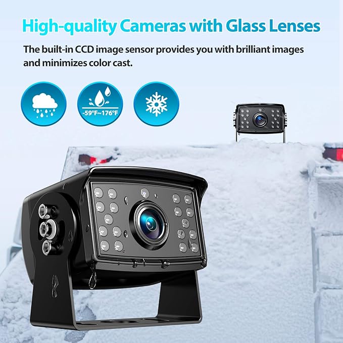 Fookoo Ⅱ 10" 1080P Wired Backup Camera System,10-inch HD Dual Split Screen Monitor with Recording IP69 Waterproof Rear View Camera Parking Lines Supports Up to 2 Cameras for Truck/Trailer/RV(DY101)