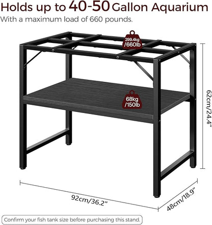 40-50 Gallon Fish Tank Stand, Aquarium Stand with 2-Tier Storage Shelves, Heavy Duty Breeder Turtle Terrarium Stand Rack for Home Office, 36.2" L x 18.9" W x 24.4" H, Black FTBK4001