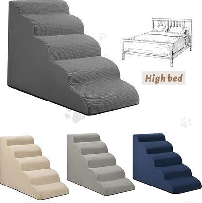 5-Step Dog Stairs and Ramp for High Bed, Non-Slip Sturdy Pet Steps for Small Dogs and Cats,22.2" H,Grey