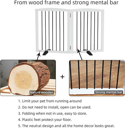 Freestanding Panel Dog Gate for Indoor, Doorways,Stairs, or Hallways,Foldable Wooden Dog Gates for House,Pet Gate for Dogs,Dog Fence, Puppy Gate,Support Feet Included,32 "Height-2 Panels,White