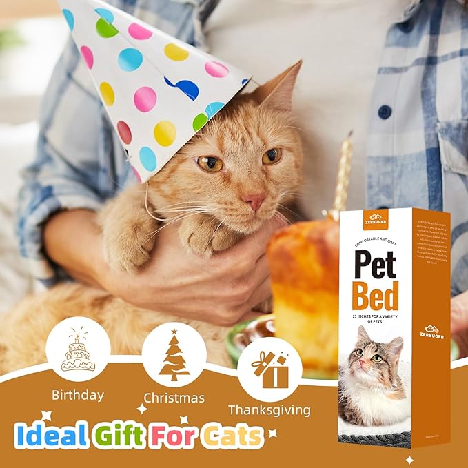 23in Round Cat Dog Bed for Large Medium Small Dogs Cats, Machine Washable Sleeping Sofa, Non-Slip Bottom Breathable Soft Calming Pet Cuddler for Indoor/Outdoor/Car/Cage, Brown