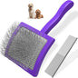 2PCS Slicker Brush for Dogs & Pet Comb,Professional Dog Grooming Brush (Goldendoodles,Poodles,Labradoodles) with Extra Long Pins to Effectively Remove Tangles, Knots and Mats (Purple)