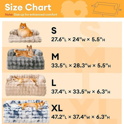 FUNNY FUZZY Pet Fluffy Fuzzy Calming Dog Couch Bed Sofa Protector Washable Pets Mat for Large Medium Small Dogs and Cats (Grey,37.4 × 33.46 × 6.3 in)