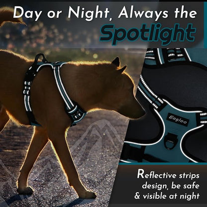 Eagloo Dog Harness for Large Dogs, No Pull Service Vest with Reflective Strips and Control Handle, Adjustable and Comfortable for Easy Walking, No Choke Pet Harness with 2 Metal Rings, Dark Green, L